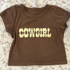 brown brandy melville “COWGIRL” baby tee